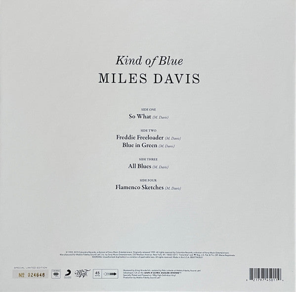 Miles Davis : Kind Of Blue (2x12", Album, RE, RM, RP, 180 + Box, Ltd, Num, S/E)