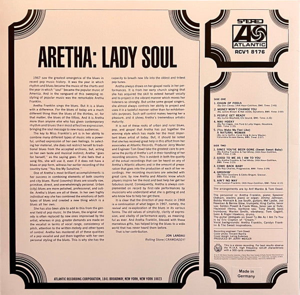 Aretha Franklin : Lady Soul (LP, Album, Ltd, RE, Cle)
