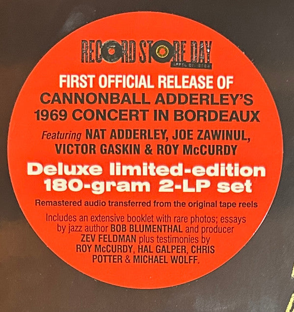 Cannonball Adderley : Burnin' In Bordeaux: Live in France 1969 (2xLP, RSD, Dlx, Ltd, Num, 180)
