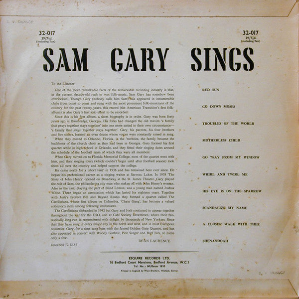 Sam Gary : Sam Gary Sings (LP)