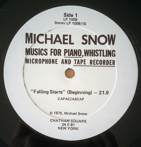 Michael Snow : Musics For Piano, Whistling, Microphone And Tape Recorder (2xLP, Album)