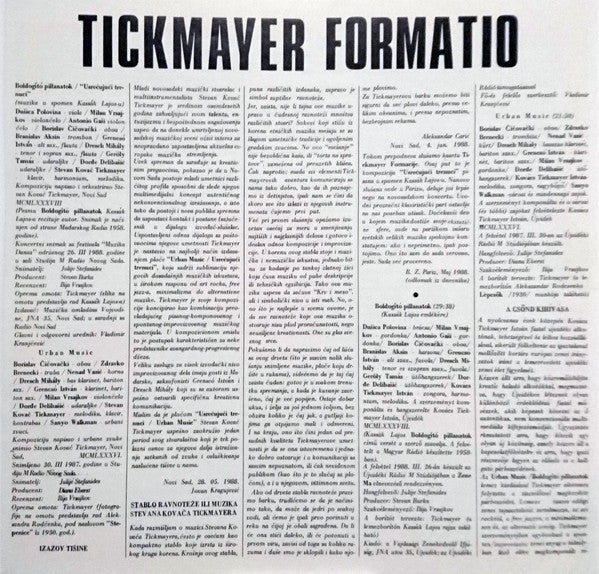 Tickmayer Formatio : Boldogító Pillanatok • Moments To Delight (Music In Memory Of Kassàk Lajos) / Urban Music (LP, Album)