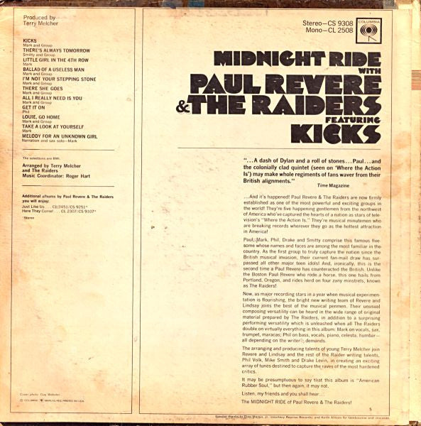 Paul Revere & The Raiders : Midnight Ride (LP, Album, Mono)