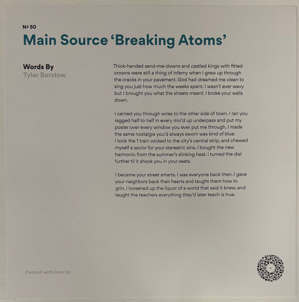 Main Source : Breaking Atoms (LP, Album, Club, RE, RP, Ora + 7", Vio)