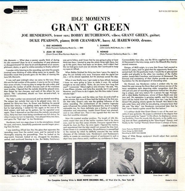 Grant Green : Idle Moments (LP, Album, RE)