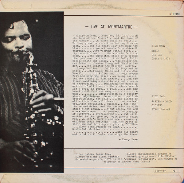 Jackie McLean : Live At Montmartre (LP, Album)