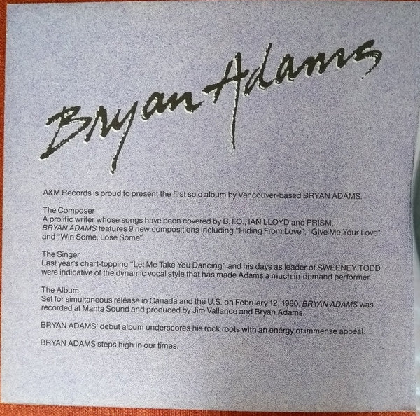 Bryan Adams : Bryan Adams (LP, Album, Gat)