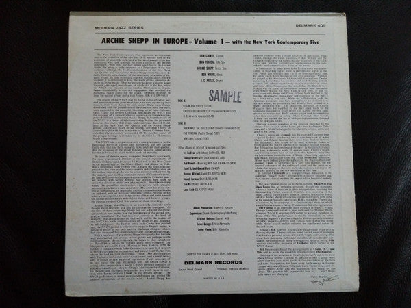 Archie Shepp With The New York Contemporary Five : In Europe (LP, Album, RE)