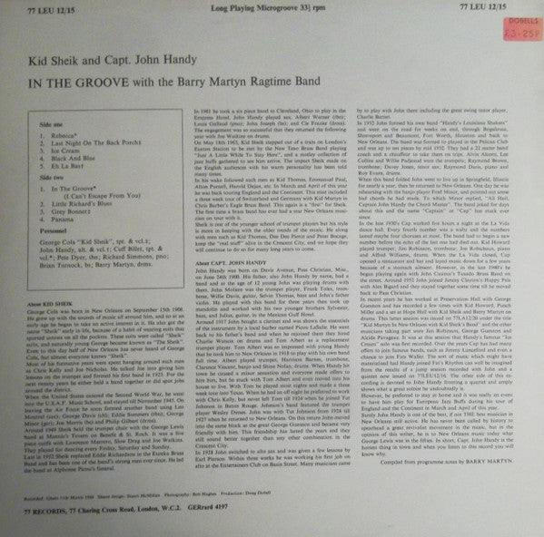 Kid Sheik*, Capt. John Handy* With The Barry Martyn Ragtime Band* : In The Groove (LP, Album)