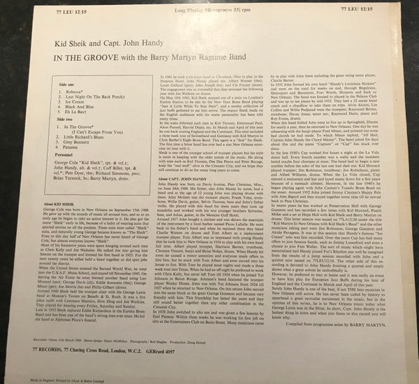 Kid Sheik*, Capt. John Handy* With The Barry Martyn Ragtime Band* : In The Groove (LP, Album)