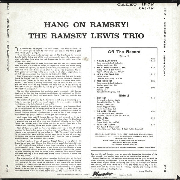The Ramsey Lewis Trio : Hang On Ramsey! (LP, Album, Mono)