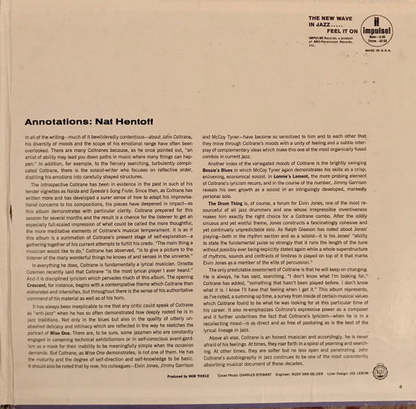 The John Coltrane Quartet : Crescent (LP, Promo, RE, Gat)