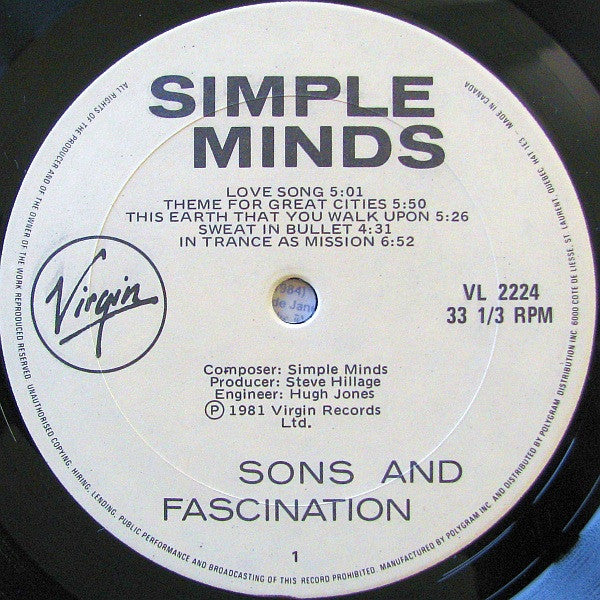 Simple Minds : Sons And Fascination (LP, Album)