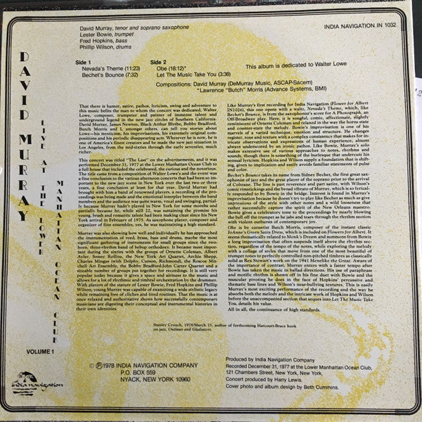 David Murray : Live At The Lower Manhattan Ocean Club Volume 1 (LP, Album)
