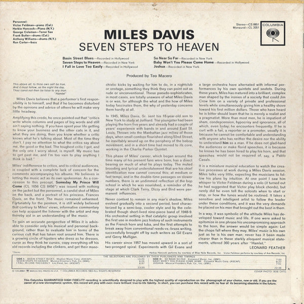 Miles Davis : Seven Steps To Heaven (LP, Album, Mono, Ter)