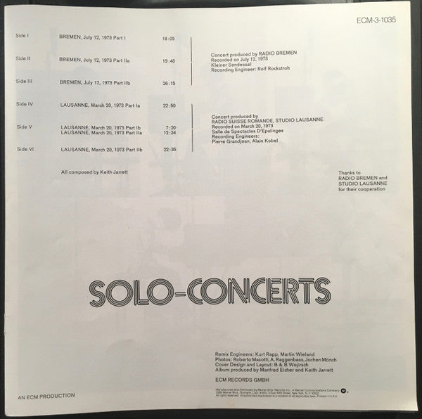 Keith Jarrett : Solo Concerts: Bremen / Lausanne (3xLP, Album, RP + Box)