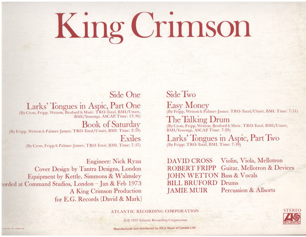 King Crimson : Larks' Tongues In Aspic (LP, Album)
