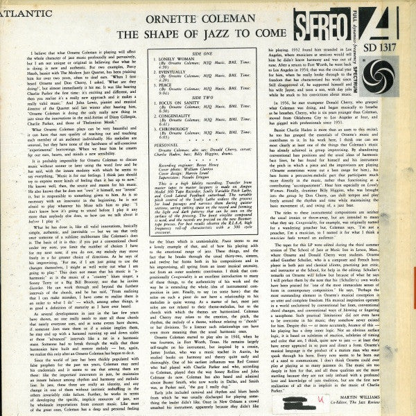 Ornette Coleman : The Shape Of Jazz To Come (LP, Album, RE, PR)