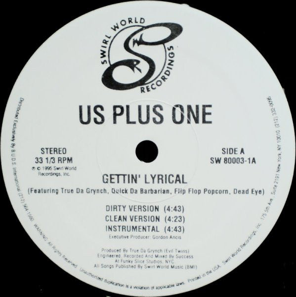Us Plus One : Gettin' Lyrical / Poets Get Lyrical (12")