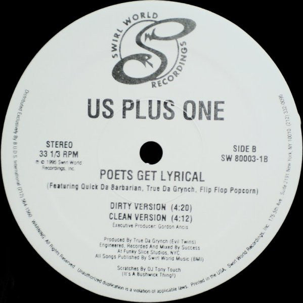 Us Plus One : Gettin' Lyrical / Poets Get Lyrical (12")