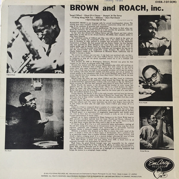 Clifford Brown And Max Roach : Brown And Roach Incorporated (LP, Album, Mono, RE)
