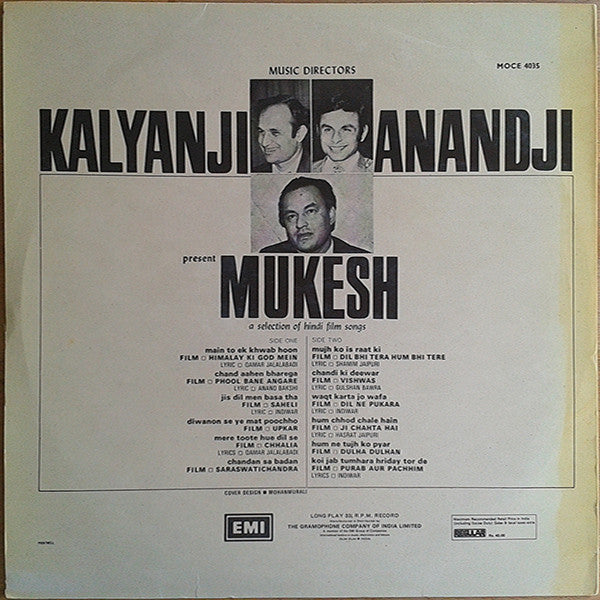 Kalyanji-Anandji Present Mukesh : A Selection Of Hindi Film Songs (LP, Comp, Mono)