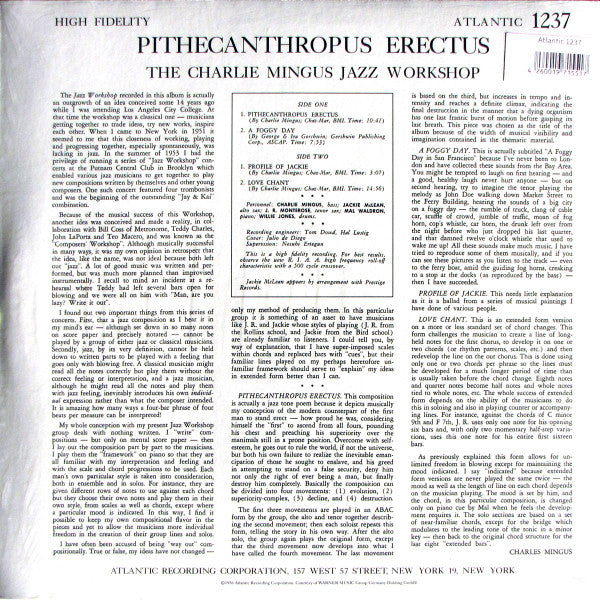 Charles Mingus Jazz Workshop : Pithecanthropus Erectus (LP, Album, Mono, RE, RM, 180)