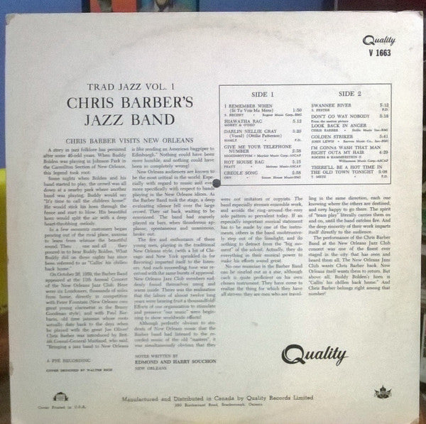 Chris Barber's Jazz Band : Trad Jazz Vol. 1 (LP, Album, Mono)