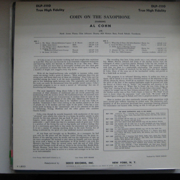 Al Cohn Quintet : Cohn On The Saxophone (LP, Album, Mono, RE)