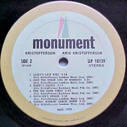 Kris Kristofferson : Kristofferson (LP, Album, RP, Apr)