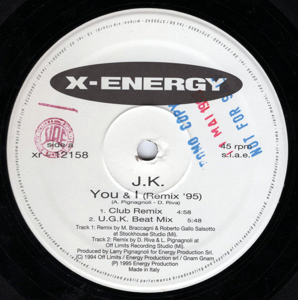 J.K. : You & I (Remix '95) (12", Promo)