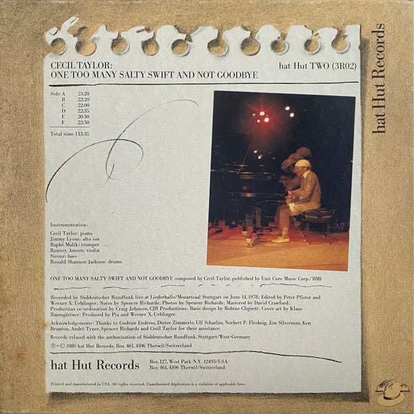 Cecil Taylor : One Too Many Salty Swift And Not Goodbye (3xLP, Album + Box)
