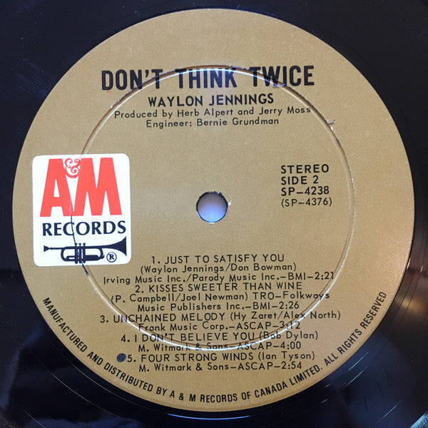 Waylon Jennings : Don't Think Twice (LP, Album)