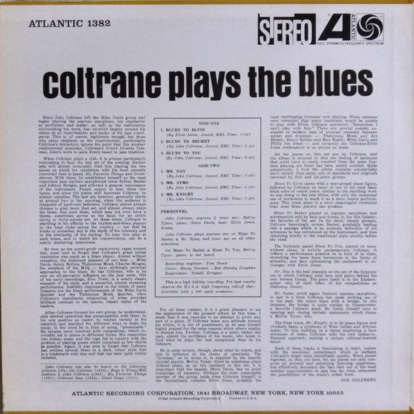 John Coltrane : Coltrane Plays The Blues (LP, Album, RE, SP )