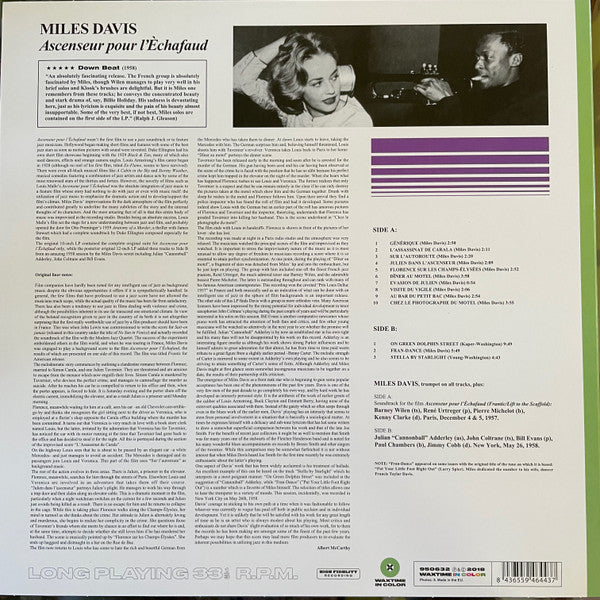Miles Davis : Ascenseur Pour L'Échafaud (Lift To The Scaffold) (LP, Ltd, RE, Min)