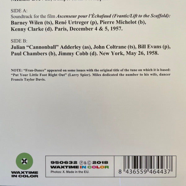 Miles Davis : Ascenseur Pour L'Échafaud (Lift To The Scaffold) (LP, Ltd, RE, Min)