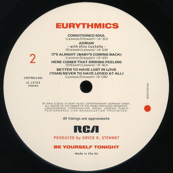 Eurythmics : Be Yourself Tonight (LP, Album, RE, RM, 180)
