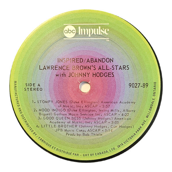 Lawrence Brown, Johnny Hodges, Lawrence Brown's All-Stars : Inspired Abandon (LP, Album)