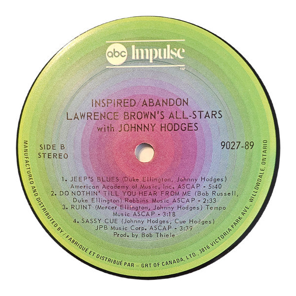 Lawrence Brown, Johnny Hodges, Lawrence Brown's All-Stars : Inspired Abandon (LP, Album)