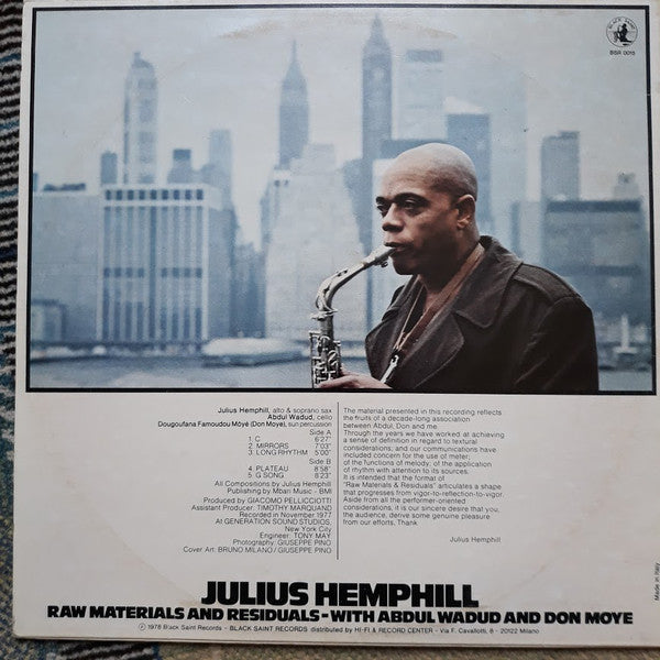 Julius Hemphill With Abdul Wadud And Famoudou Don Moye : Raw Materials And Residuals (LP, Album)
