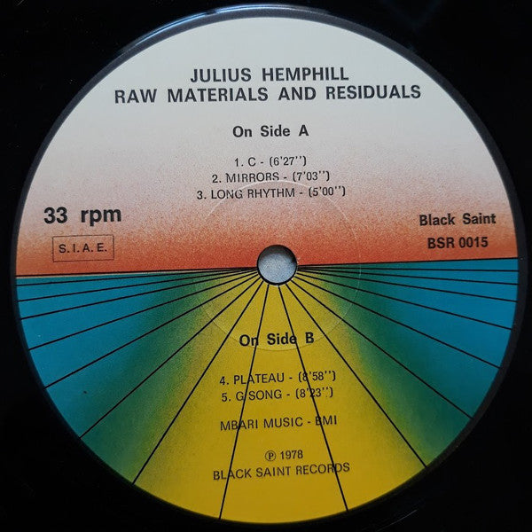 Julius Hemphill With Abdul Wadud And Famoudou Don Moye : Raw Materials And Residuals (LP, Album)