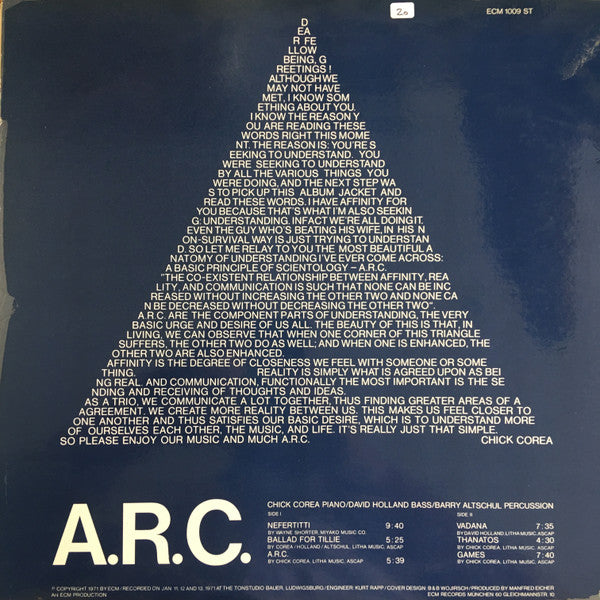 Chick Corea, Dave Holland, Barry Altschul : A.R.C. (LP, Album)