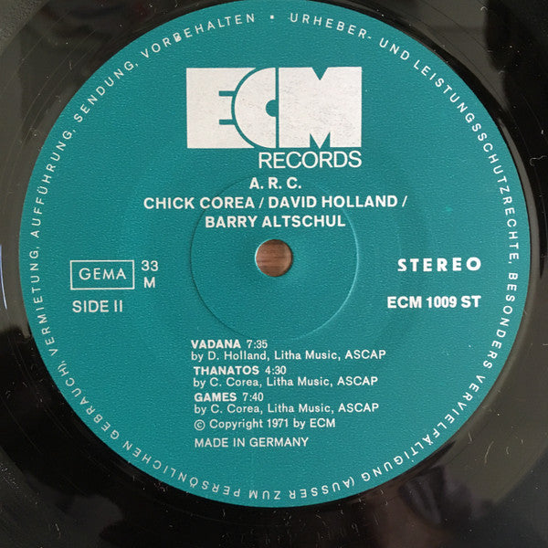 Chick Corea, Dave Holland, Barry Altschul : A.R.C. (LP, Album)