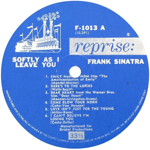 Frank Sinatra : Softly, As I Leave You (LP, Album, Mono, Blu)