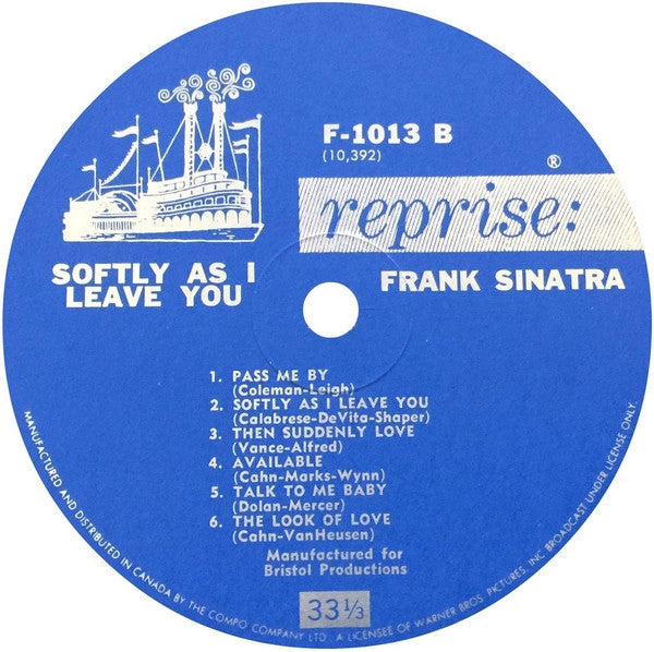 Frank Sinatra : Softly, As I Leave You (LP, Album, Mono, Blu)