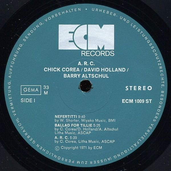 Chick Corea / Dave Holland / Barry Altschul : A.R.C. (LP, Album)
