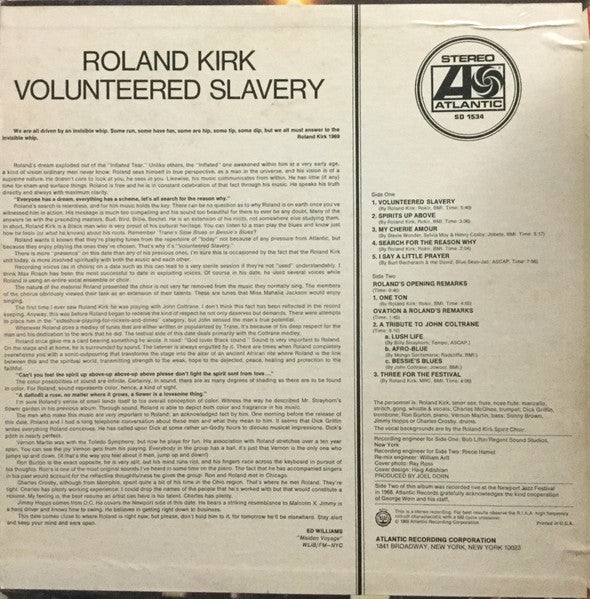 Roland Kirk : Volunteered Slavery (LP, Album, RP, Pre)