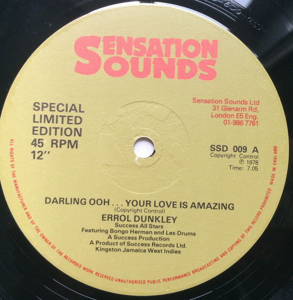 Errol Dunkley : Darling Ooh...Your Love Is Amazing (12", Ltd, S/Edition)