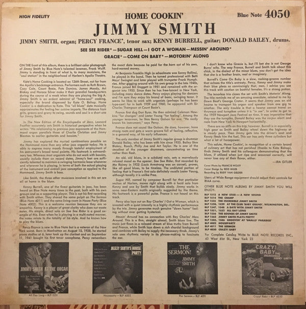 Jimmy Smith With Percy France / Kenny Burrell / Donald Bailey : Home Cookin' (LP, Album, Mono, RP, New)