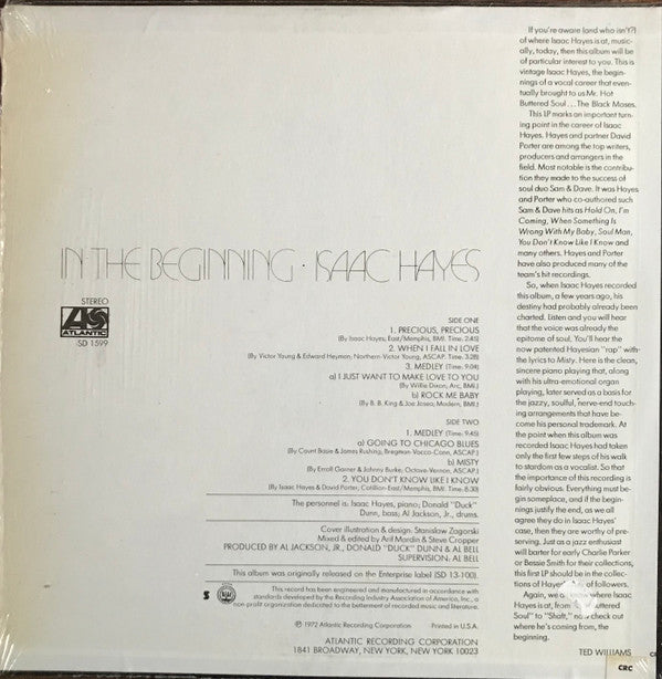 Isaac Hayes : In The Beginning (LP, Album, Club, RE, CRC)
